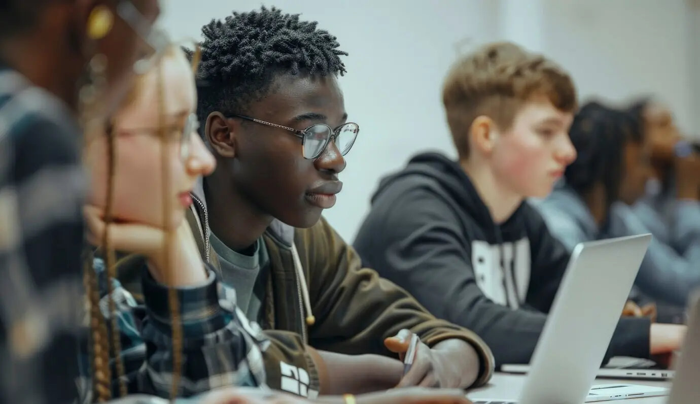 Gruppe vielfältiger Teenager und junger Menschen, die gemeinsam Aktivitäten unternehmen und den Welttag der Jugendkompetenzen feiern.