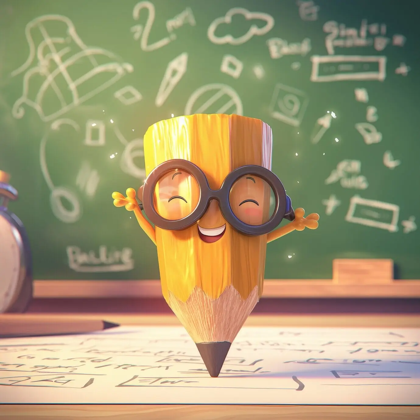 3D-Zeichentrick-Charakter mit mathematischen Objekten